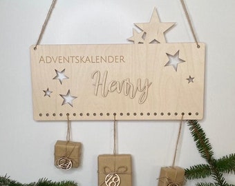 Adventskalender “Stern” personalisiert mit Namen in Holz | Schriftzug Holz | Weihnachten | Advent | Geschenk