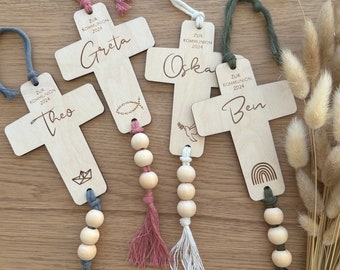 Kommunionskreuz Holz mit Name personalisiert | Kreuz | Geschenkidee zur Kommunion