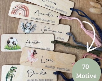 Holz Lesezeichen mit Name | 70 Motive | Schulkind 2026 - Du bist erste Klasse mit Name | Schule | Einschulung