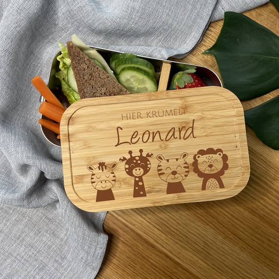 Brotdose Safari Personalisiert Mit Namen | Trinkflasche | Edelstahl Mit  Bambus | Lunchbox | Vesperdose Mit Name - Etsy