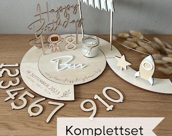 Geburtstagsteller Weltall Personalisiert | Komplettset | Geburtstagdeko | Geschenk zur Geburt