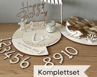 Geburtstagsteller Meerestiere Personalisiert | Komplettset | Geburtstagdeko | Geschenk zur Geburt