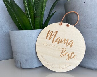 Holzscheibe "Mama du bist die Beste" mit Personalisierung | Muttertag