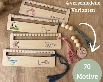 Lesehilfe mit Lineal | Personalisiert mit Name | 70 Motive | Holz | Geschenk für Leseanfänger | Schule | Einschulung