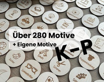 K-P Holzschilder für zB Trofast Regalsystem | Über 280 Motive | Kinderzimmer Organisation