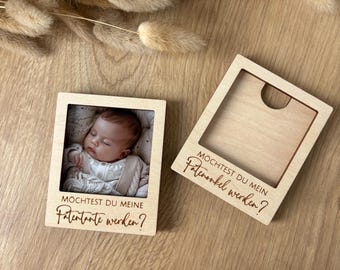 Polaroid Fotomagnet Patenonkel Patentante fragen| Holz Rahmen | Magnet | Kühlschrankmagnet | Geschenkidee