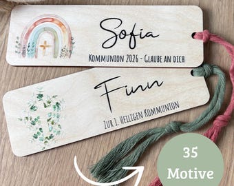 Kommunion Lesezeichen mit Name personalisiert | 35 Motive | Holz mit Band | Geschenkidee zur Kommunion