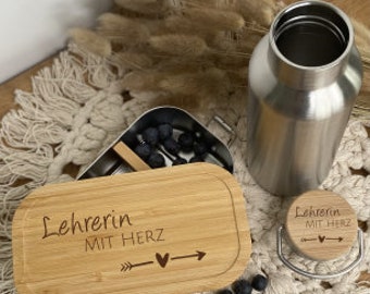 Brotdose / Trinkflasche Lehrerin mit Herz