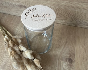 Vorratsglas mit Holzdeckel | mit Namen und Hochzeitsdatum | Hochzeitsgeschenk
