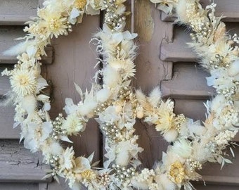 Peace sign made from dried flowers, lagurus, pampas grass