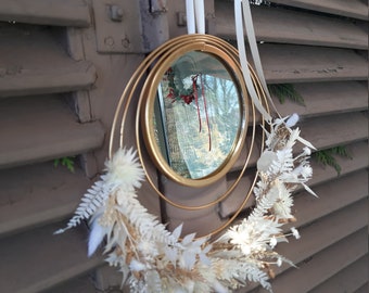 Mirror wreath door wreath made of dried flowers