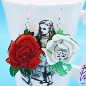 White & Red Rose Earrings - Queen Ursula Uk x Bobbins Inspired Golden Afternoon Collection