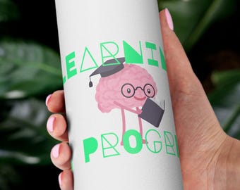 Water Bottle - Lean In Progress, Back to School, Birthday, Funny Gift, Copper Insulated, Insulated Sport Bottle, Gym Hydration, Fitness Gift