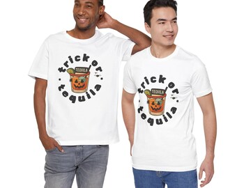 Trick or Tequila Halloween T-Shirt, Funny Spooky Season, Group Costume Idea, Unisex Tee, Adult Halloween T-shirt, Man Funny Tequila Shirt