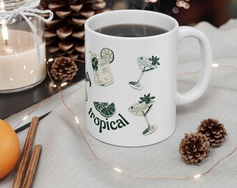 Funny Sipping Something Tropical Ceramic Mug, Funny Design Mug, Motivational Gift, Birthday Present, Bon Voyage Present, Unisex Mug