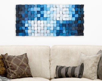 Geometrische Holz Mosaik Wandkunst, Handgefertigte Holzskulptur
