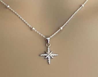 CZ North Star  Necklace, Small Sterling Silver Star Pendant, Celestial Jewelry Gift For Daughter
