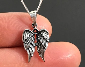 Sterling Silver Angel Wing Necklace, Tiny Angel Wing Pendant, Memorial Necklace, Memorial Gift