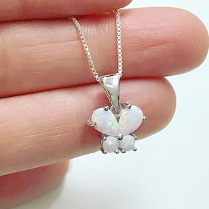 Tiny Opal Butterfly Necklace, Sterling Silver White Opal Necklace, Minimalist Opal Necklace, Butterfly Charm Pendant, Dainty Necklace