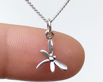 Sterling Silver Tiny Dragonfly Necklace, Minimalist Charm Pendant