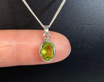 Peridot Gemstone Necklace, Sterling Silver Oval Peridot Pendant, Green August Birthstone Necklace, Genuine Peridot Gift For Daughter