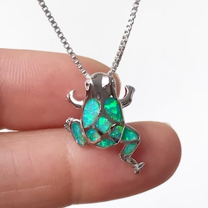 Frog Necklace, Sterling Silver Green Opal Frog Pendant, Frog Lover Gift For Her