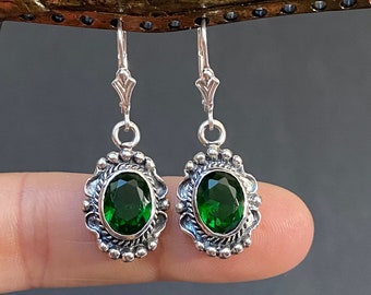 delicado Esmeralda Pendientes Pendientes de plata esterlina 925 Pendientes De Estilo Art Deco