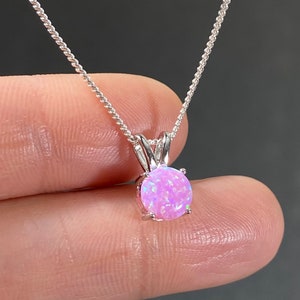 Pink Opal Necklace, Minimalist Dainty Pink Opal Pendant, October Birthstone, Sterling Silver Opal Birthstone Jewelry, Gift For Daughter