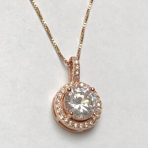 Cz Halo Necklace, Rose Gold, Clear Cubic Zirconia Pendant, Gold Sterling Silver Wedding Necklace, Minimalist Dainty Bridal Necklace