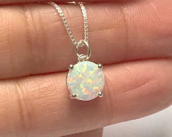 Sterling Silver White Fire Opal Necklace, Minimalist Jewelry
