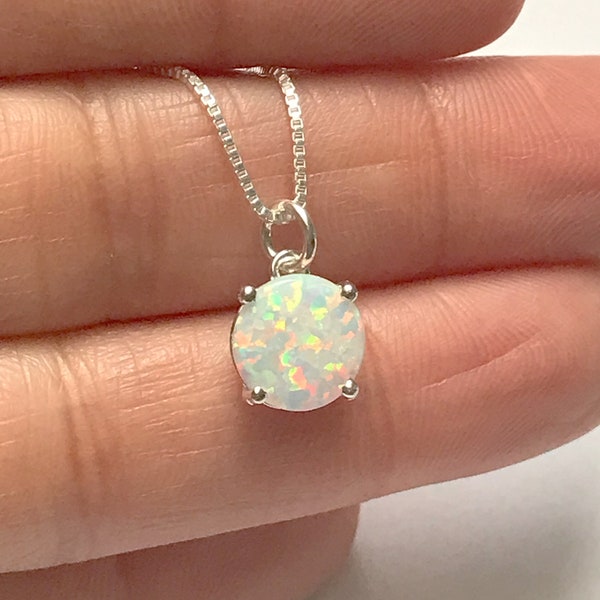Sterling Silver White Fire Opal Necklace, Minimalist Jewelry