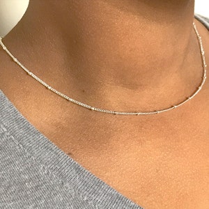 Satellite Chain Choker, Sterling Silver Minimalist Necklace, Dainty Simple Jewelry, Modern Beaded Necklace, Everyday Necklace