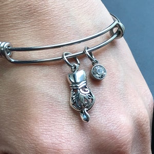 Bracelet pour chat, Bracelet de chat en argent sterling en filigrane, Cadeau de bijoux damoureux de chat, Bijoux en pierre de naissance, Bracelet personnalisé image 3