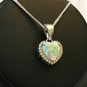 Fire Opal Heart Necklace, Sterling Silver Opal Necklace, October Birthstone, Gifts For Her, Opal Jewelry, Birthday Gift