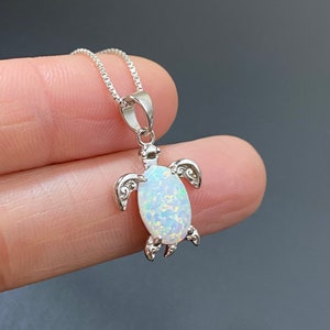 White Opal Turtle Necklace, Sterling Silver White Opal Pendant, Gift For Daughter, Small Opal Turtle Pendant