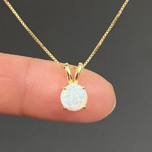 Fire Opal Necklace, Gold Minimalist Dainty White Lab Opal Pendant, Wedding Bridal Necklace, Opal Birthstone Jewelry,