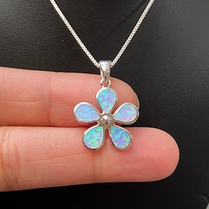 Forget Me Not Necklace, Sterling Silver Blue Opal Flower Necklace, Blue Opal Flower Pendant, October Birthstone Gift For Her