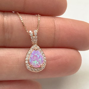 Pink Opal Necklace, Rose Gold Bridal Necklace, Wedding Necklace, October Birthstone Jewelry, Pink Opal Teardrop Pendant