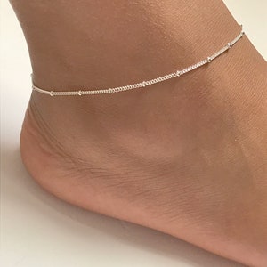 Satellite Anklet, Sterling Silver Satellite Chain Ankle Bracelet, Everyday Simple Beaded Anklet, Layering Anklet