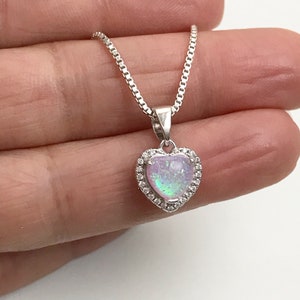 Pink Opal Heart Necklace, Sterling Silver Heart Charm Pendant, October Birthstone, Gifts For Her, Opal Jewelry