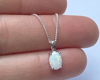 White Fire Opal Necklace, Minimalist Bridal Necklace, Sterling Silver Opal Necklace, October Birthstone Jewelry, Oval Cut Opal Pendant