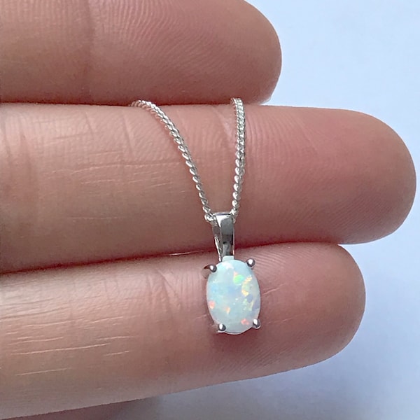 White Fire Opal Necklace, Minimalist Bridal Necklace, Sterling Silver Opal Necklace, October Birthstone Jewelry, Oval Cut Opal Pendant