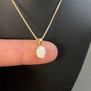 Gold Opal Necklace, Minimalist Bridal Necklace, Sterling Silver White Opal Necklace, October Birthstone Jewelry, Oval Opal Pendant