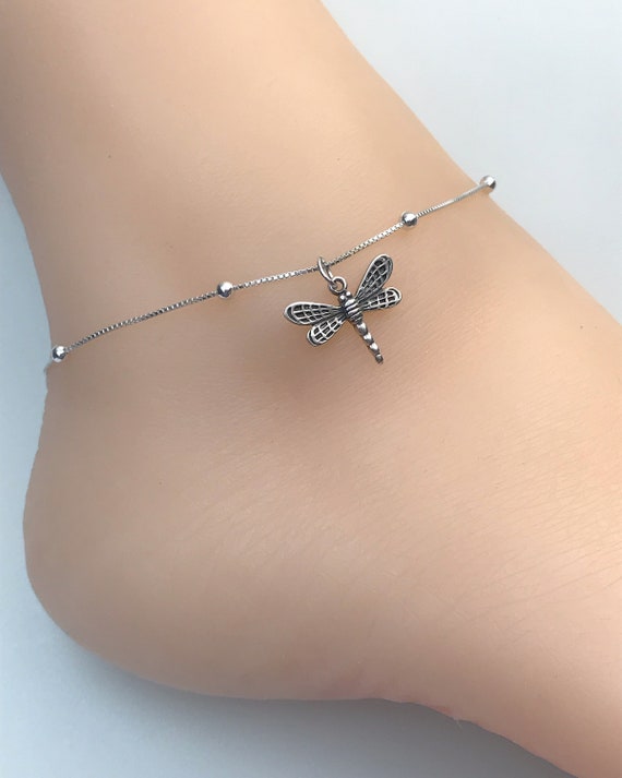 Sterling Silver Dragonfly Anklet Ankle Bracelet with Cubic Zirconia Sterling Silver Dragonfly Anklet Ankle Bracelet with Cubic Zirconia