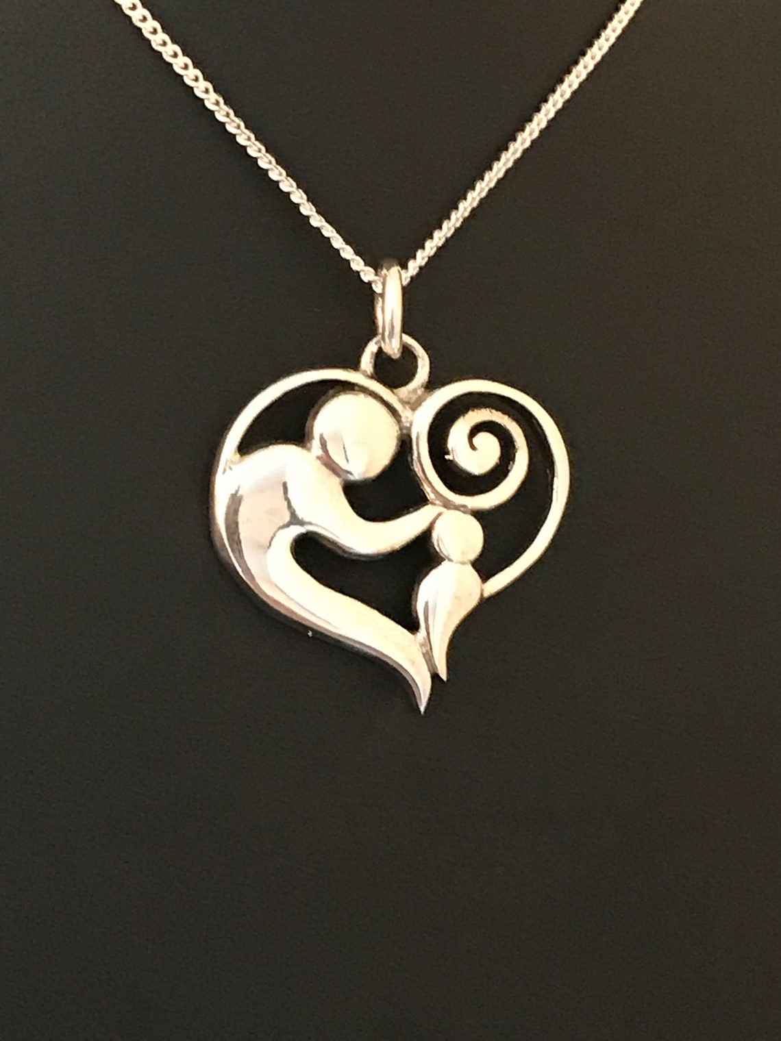 Mother and Child Heart Necklace Sterling Silver Mother Etsy
