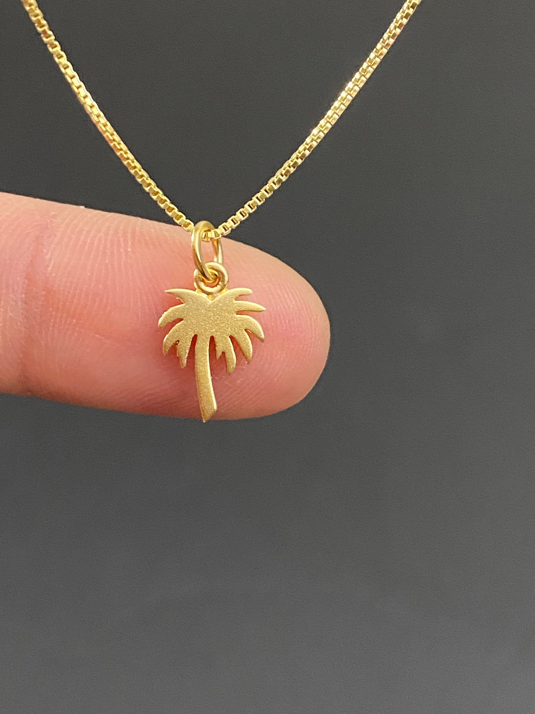 Gold Palm Tree Necklace Tiny Palm Tree Charm Pendant Gift Etsy