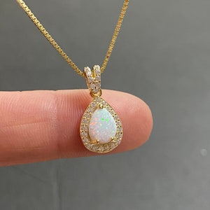 White Fire Opal Necklace, Gold Bridal Necklace, Wedding Necklace, October Birthstone Jewelry, White Opal Teardrop Pendant