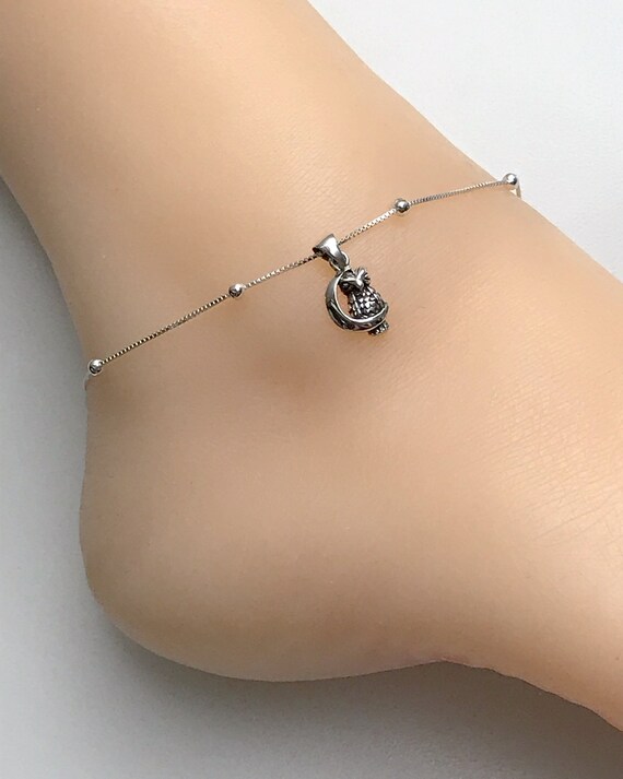 Sterling Silver Double Strand Beaded Dove Anklet Sterling Silver Double Strand Beaded Dove Anklet