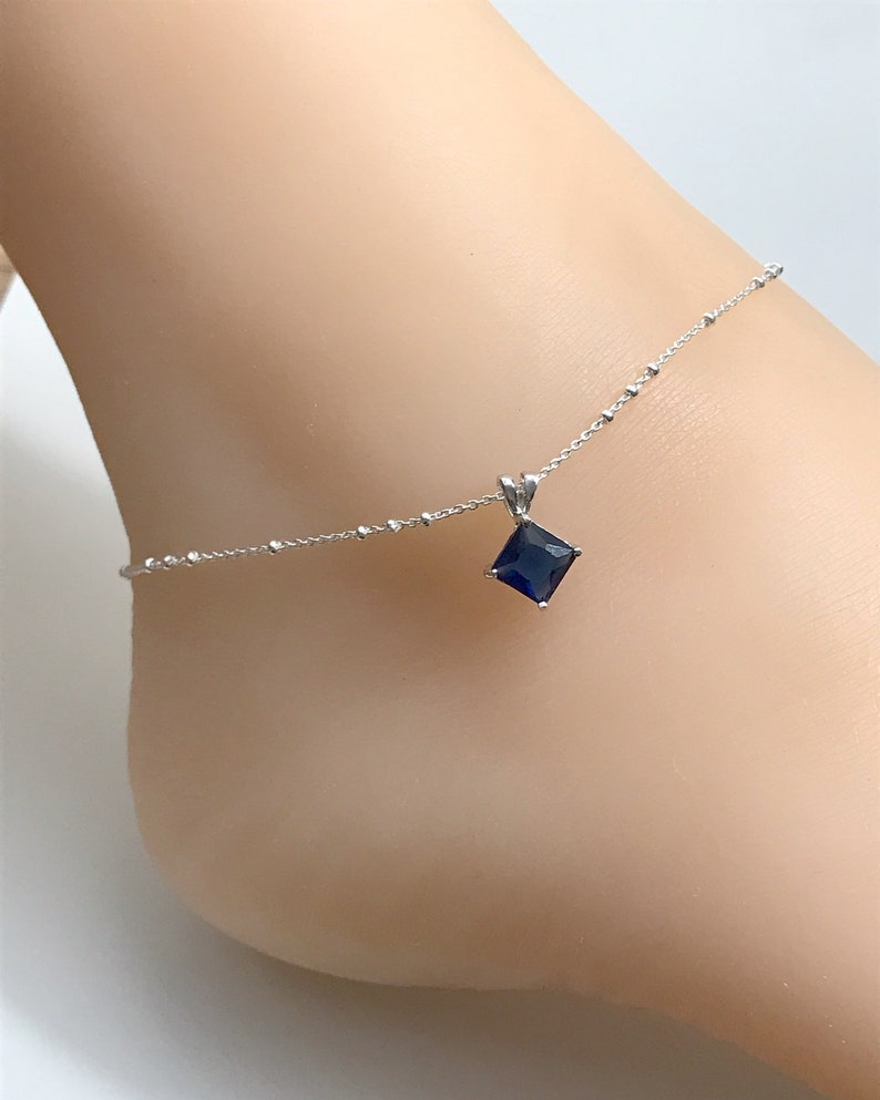Blue Sapphire Anklet Sterling Silver Beaded Ankle Bracelet Etsy