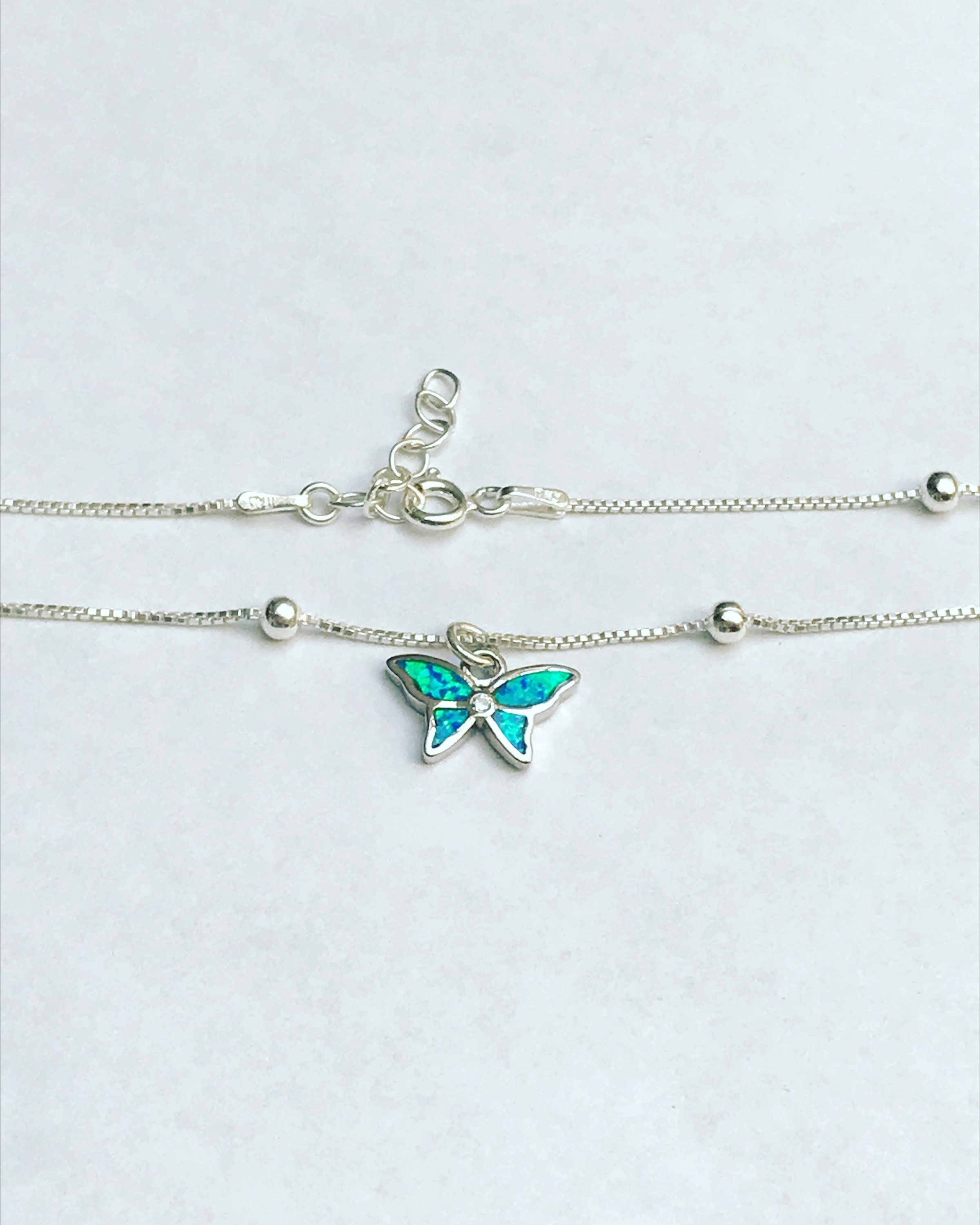 Butterfly Anklet Sterling Silver Beaded Ankle Bracelet Etsy